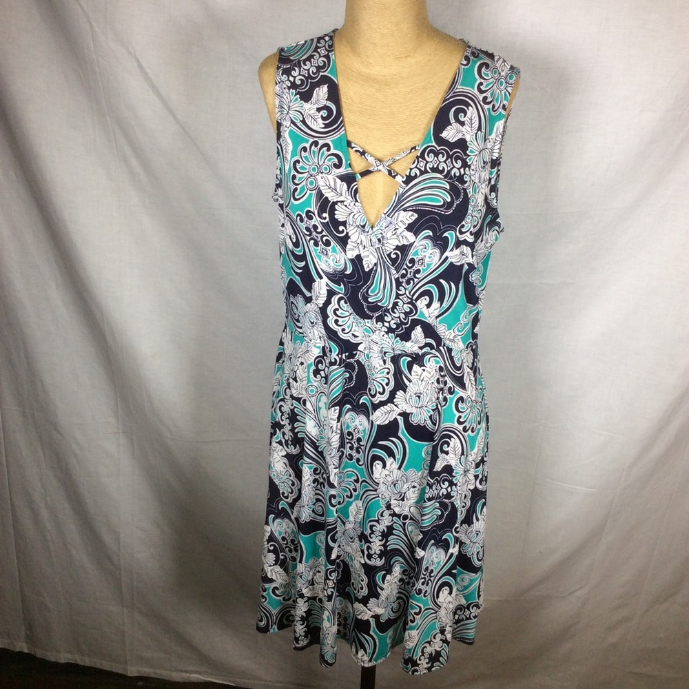 Espresso Navy Blue/Teal Sleeveless Floral Dress